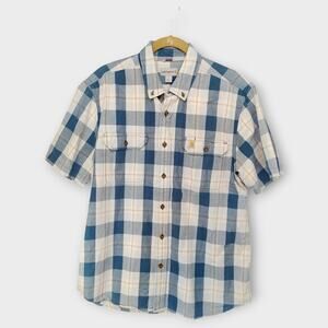 Mens Carhartt Relaxed Fit Short Sleeve Button Down Blue Plaid Size Large